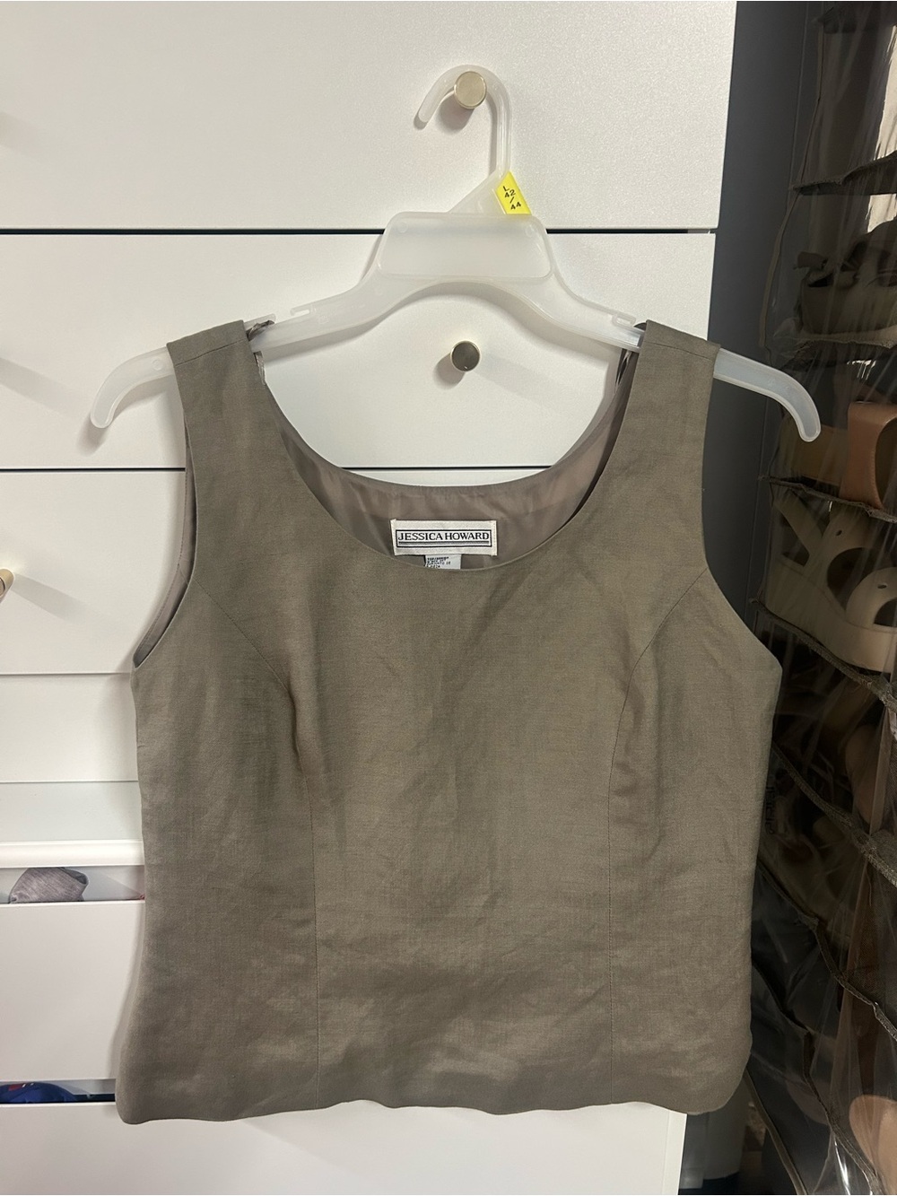 Jessica Howard Taupe Linen Blend Sleeveless Shell Top
